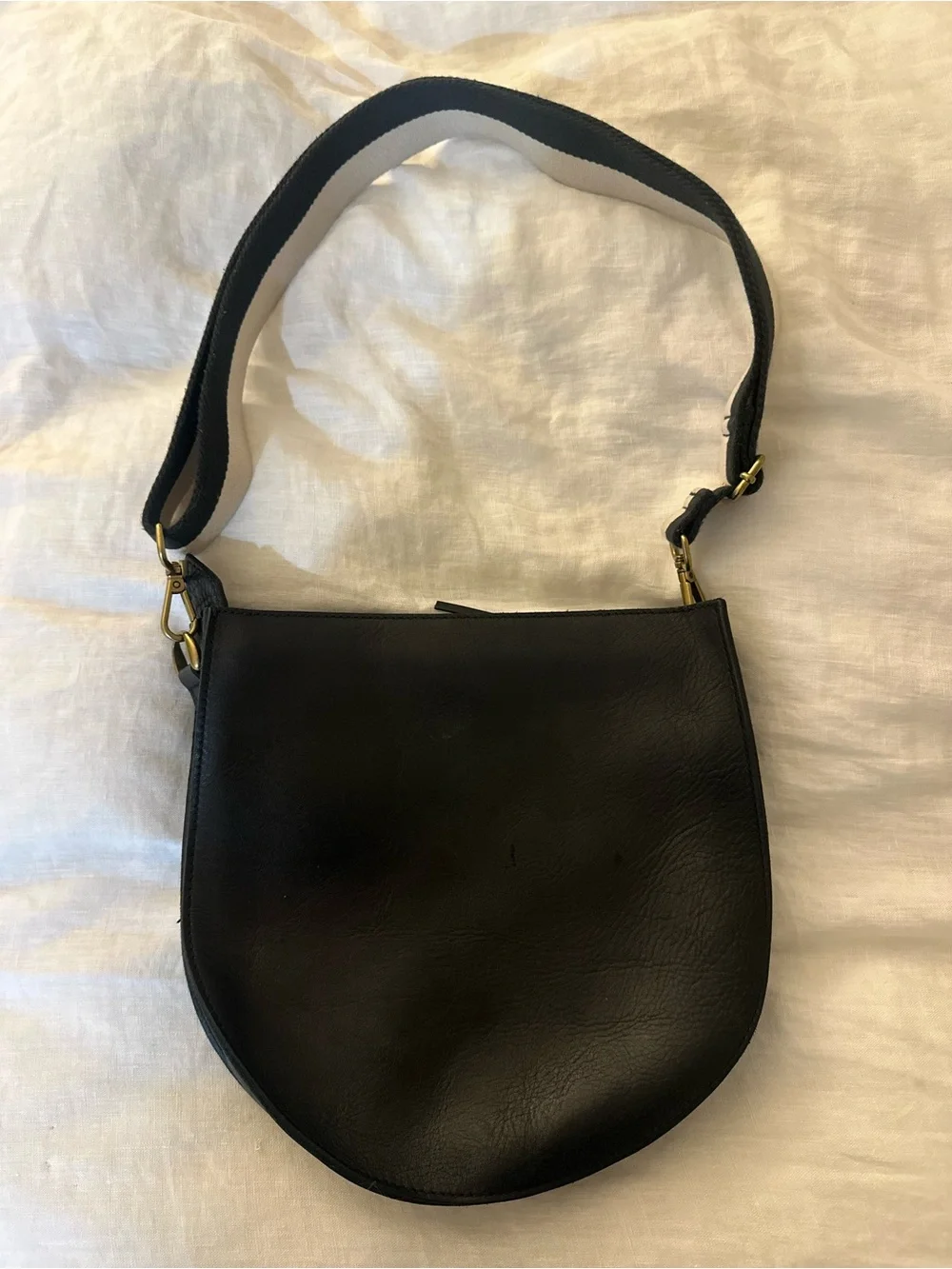 Classic Black Half-Moon Shoulder Bag with Contrast Strap